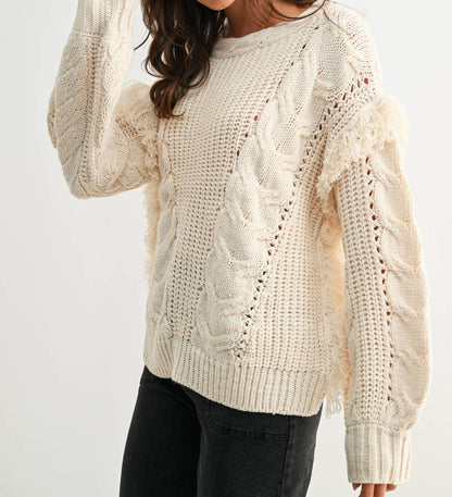 Fringe Detail Cable Knit Sweater