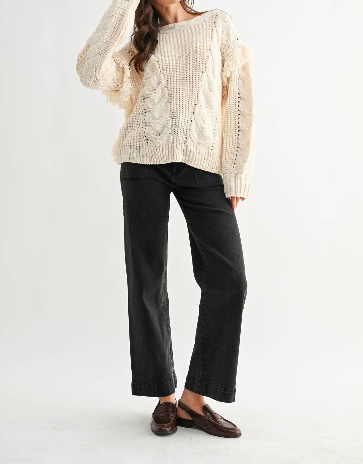Fringe Detail Cable Knit Sweater