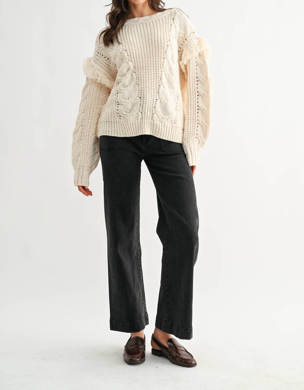 Fringe Detail Cable Knit Sweater