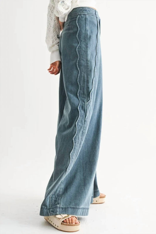 Scalloped Style Wide Leg Jeans