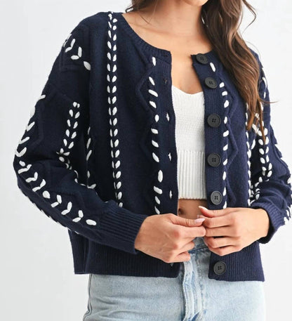 Tori Ribbon Stitch Cable Knit Cardigan