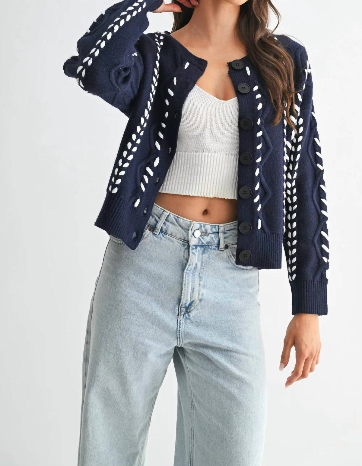 Tori Ribbon Stitch Cable Knit Cardigan