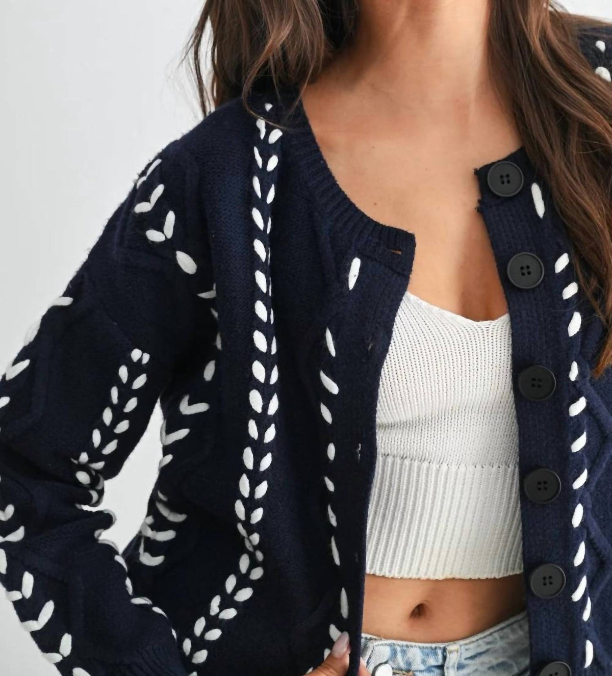 Tori Ribbon Stitch Cable Knit Cardigan