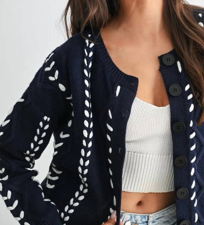 Tori Ribbon Stitch Cable Knit Cardigan