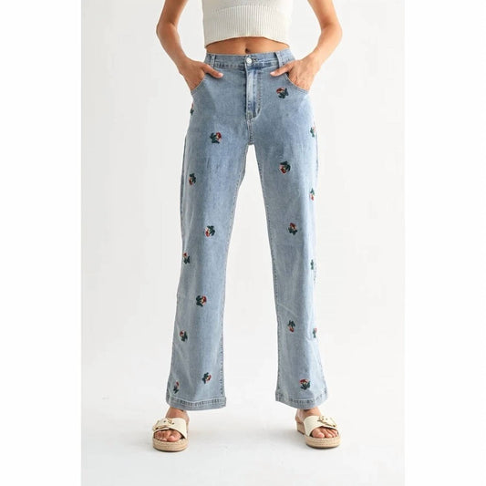 Wildflower Embroidered Denim Jeans