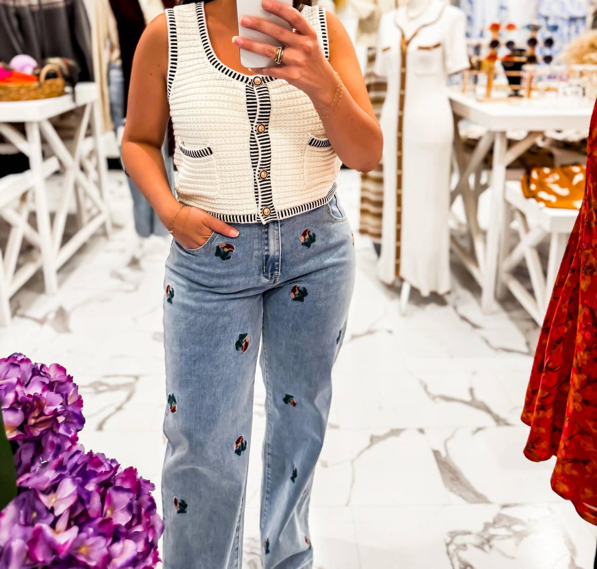 Wildflower Embroidered Denim Jeans