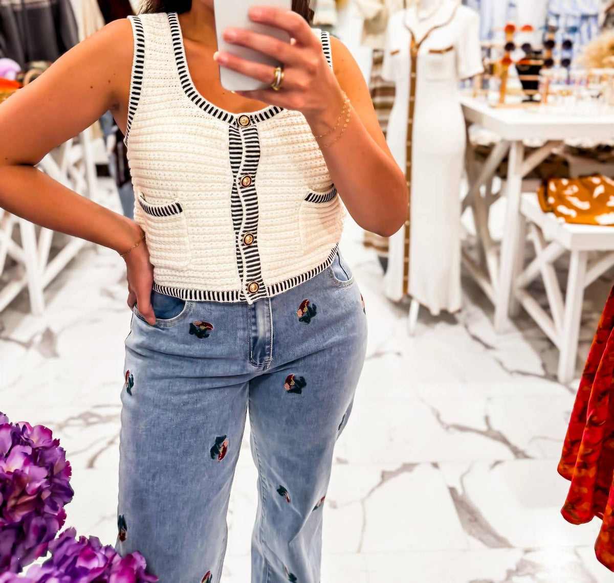 Wildflower Embroidered Denim Jeans