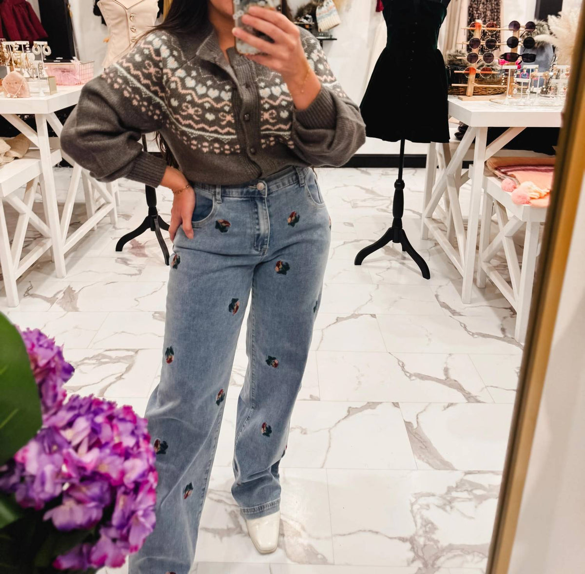 Wildflower Embroidered Denim Jeans