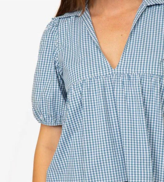 Retro Collar Gingham Blouse
