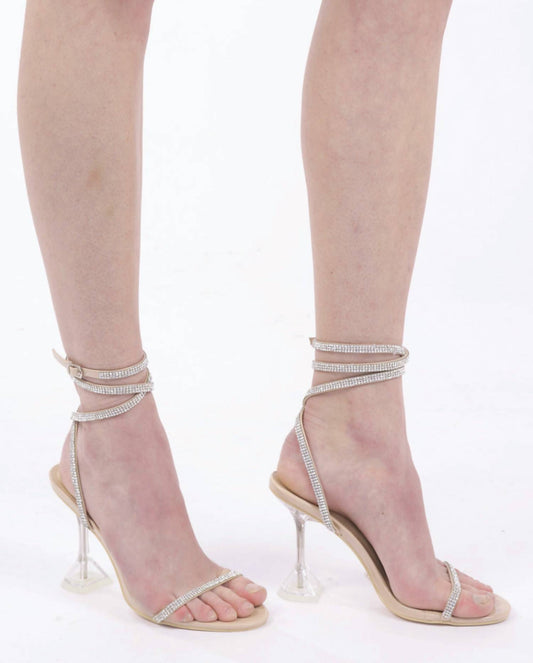 Women's Daddy Catchers Lucite Rhinestone Strappy Sandal Heels