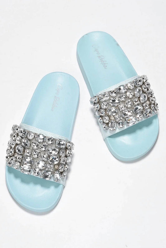 Women's Flat Studded Rhinestone Sandal Slides