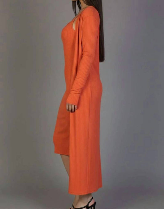 Ribbed Cardigan & Cami Midi Bodycon Dress