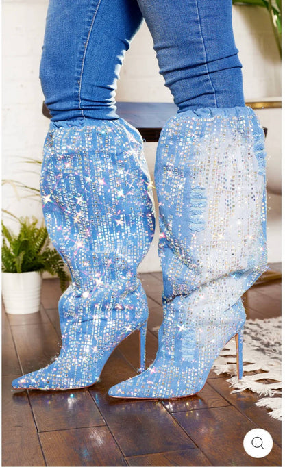 Women's Abstract Bling Point Toe Boots
