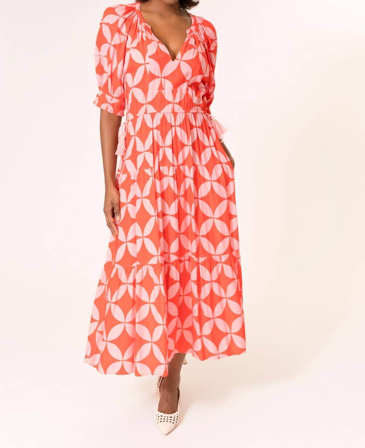 Area Stars - Side Tie Circle Print Midi Dress - Rack Hunt