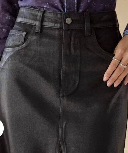Stetten Coated Denim Midi Skirt