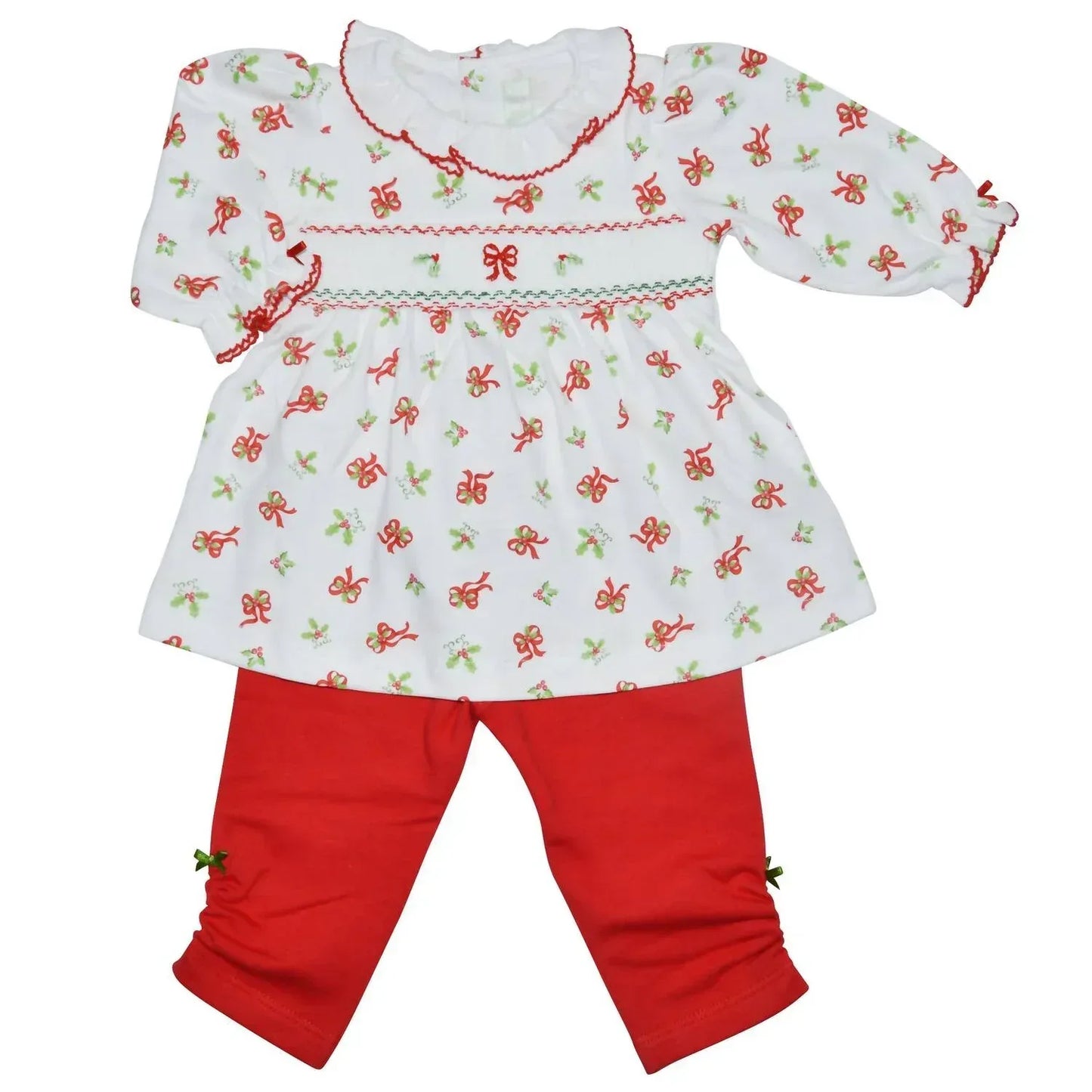 Baby Threads - Baby Girls Holly & Bows 2-piece Tunic And Legging Set - Rack Hunt