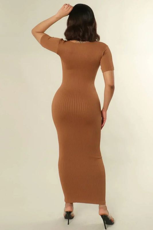 Untitled in Motion - V-neck Bodycon Ribbed Dress - Rack Hunt