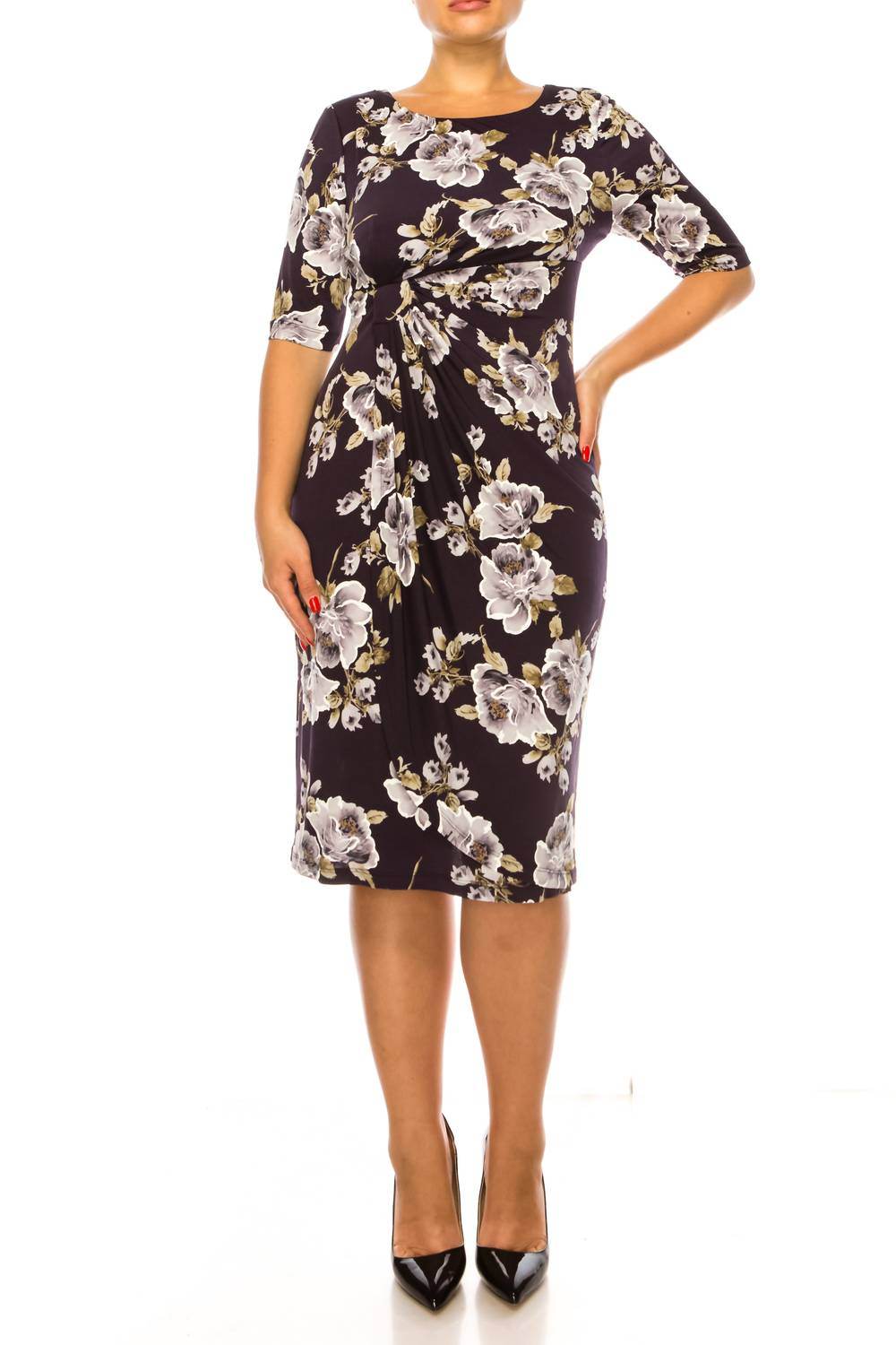 Connected Apparel - Side Pleated Floral Sheath Dress - Rack Hunt