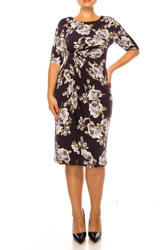 Connected Apparel - Side Pleated Floral Sheath Dress - Rack Hunt