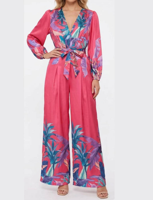 Botanical Long-sleeve Wide-leg Jumpsuit