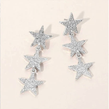 Women's Triple Rhinestone Star Drop Earrings