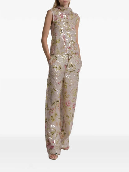 Printed Sequin Trousers