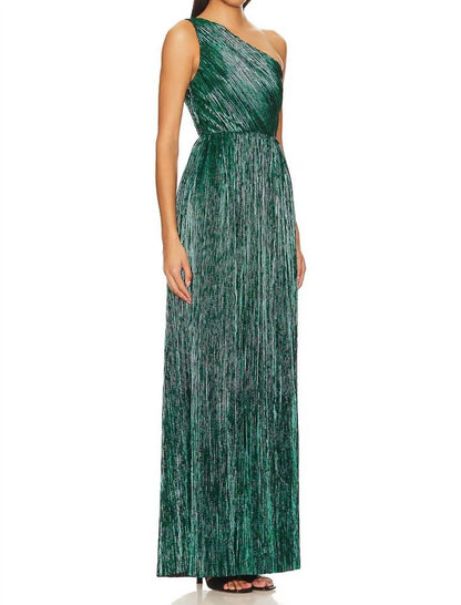 One-shoulder Pleated Maxi Dress
