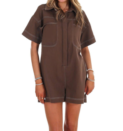 Contrast Stitch Twill Romper