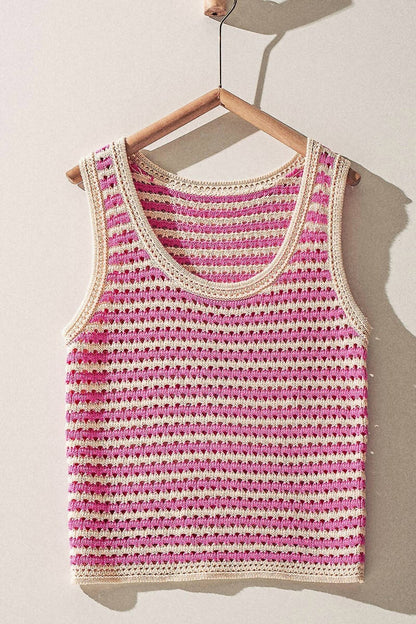 Stripe Crochet Knit Tank Top