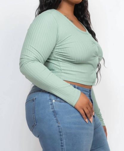 Button Up Cropped Top - Plus