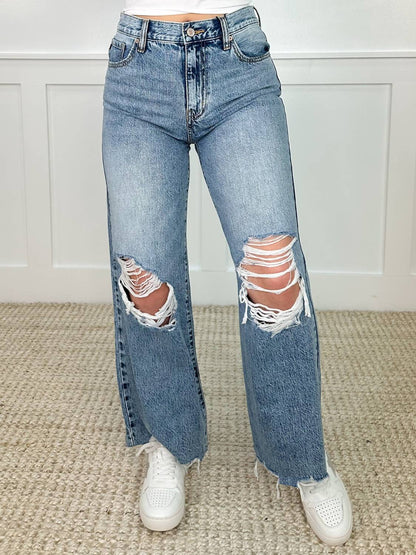 Peyton Distressed High-rise Fray Wide Leg Cropped Jeans