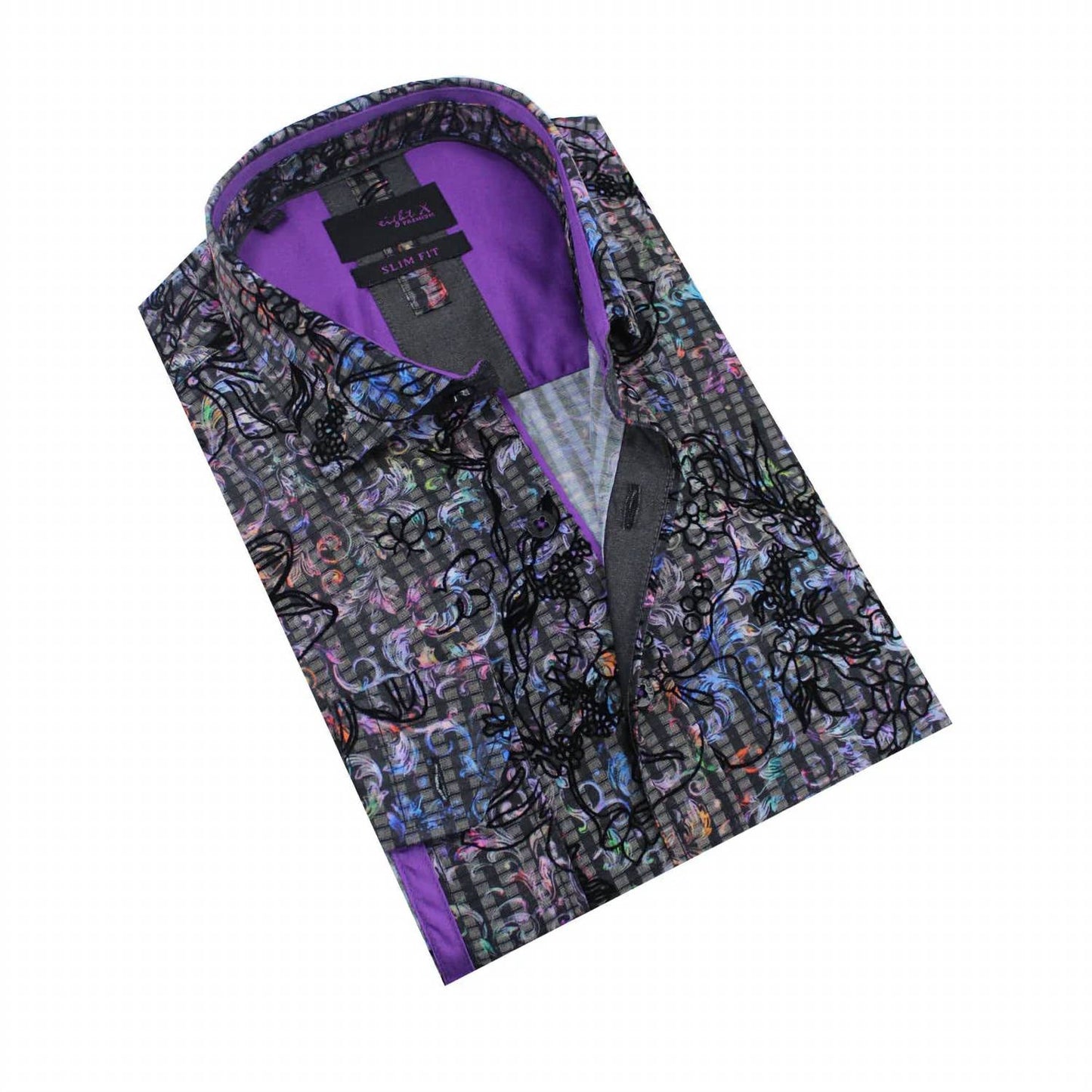 Colorful Baroque Button Down Shirt With Flocking