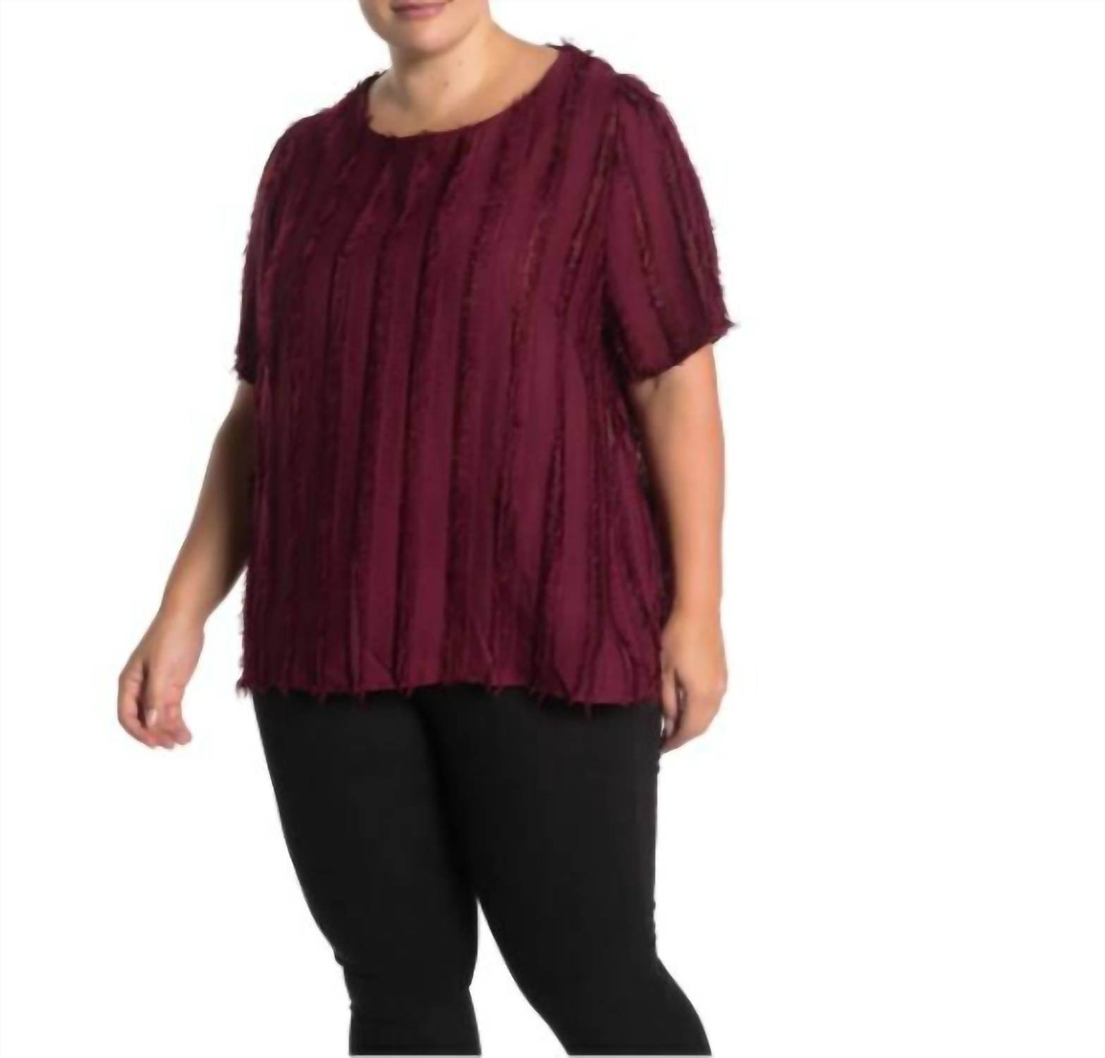 Everleigh - Shadow Stripe Eyelash Merlot Fringe Top - Rack Hunt