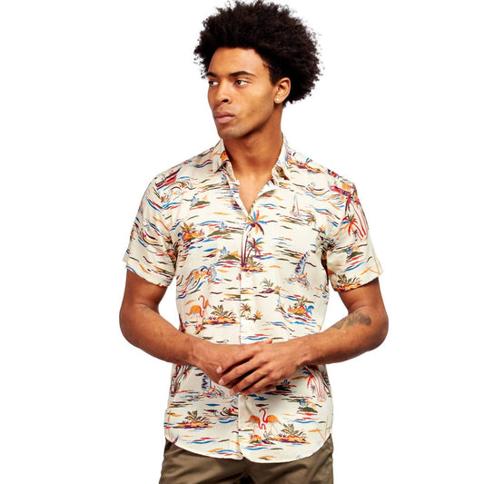 Tropicalia Patterned Short Sleeve Button Down Shirt
