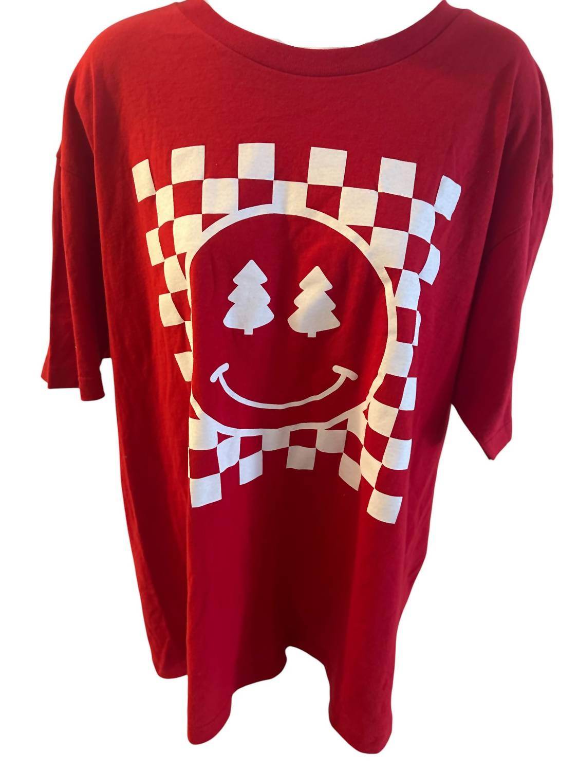 Glam n Go Boutique - WOMEN'S CHECKERED SMILEY CHRISTMAS TREE TEE - Rack Hunt