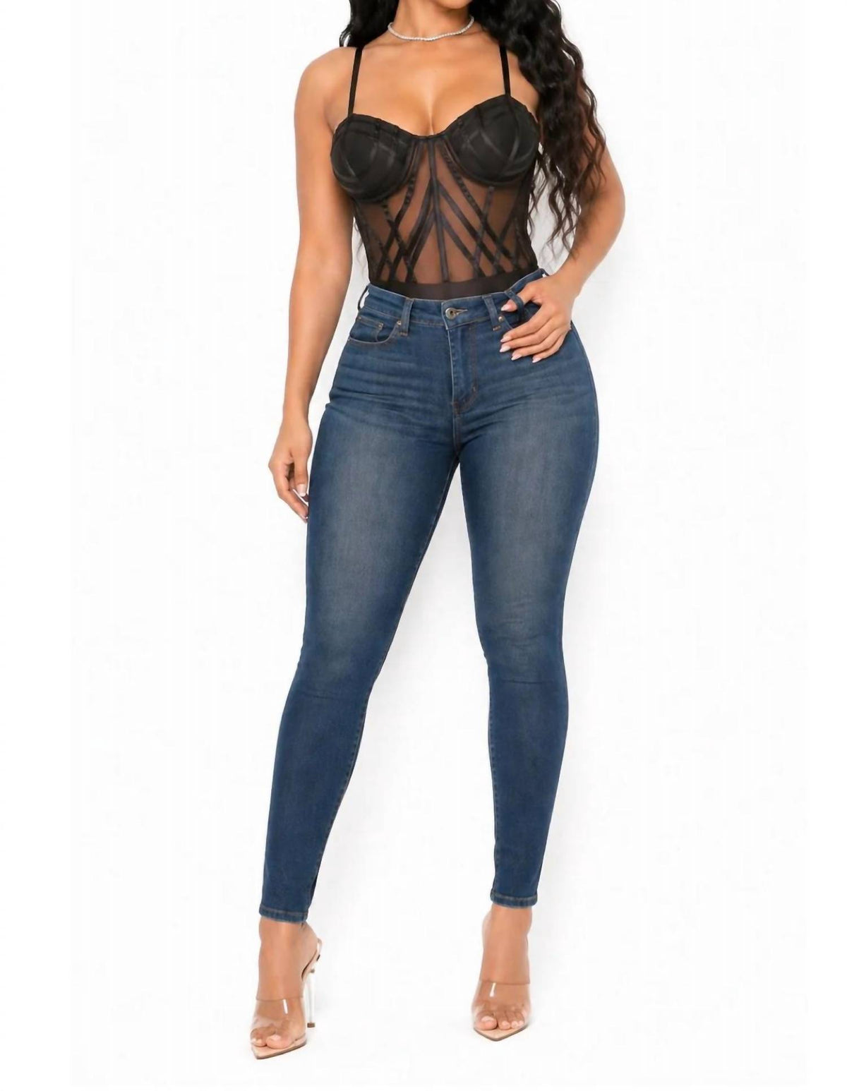 What A Day Adjustable Strap Mesh Detail Fitted Leotard Bodysuit