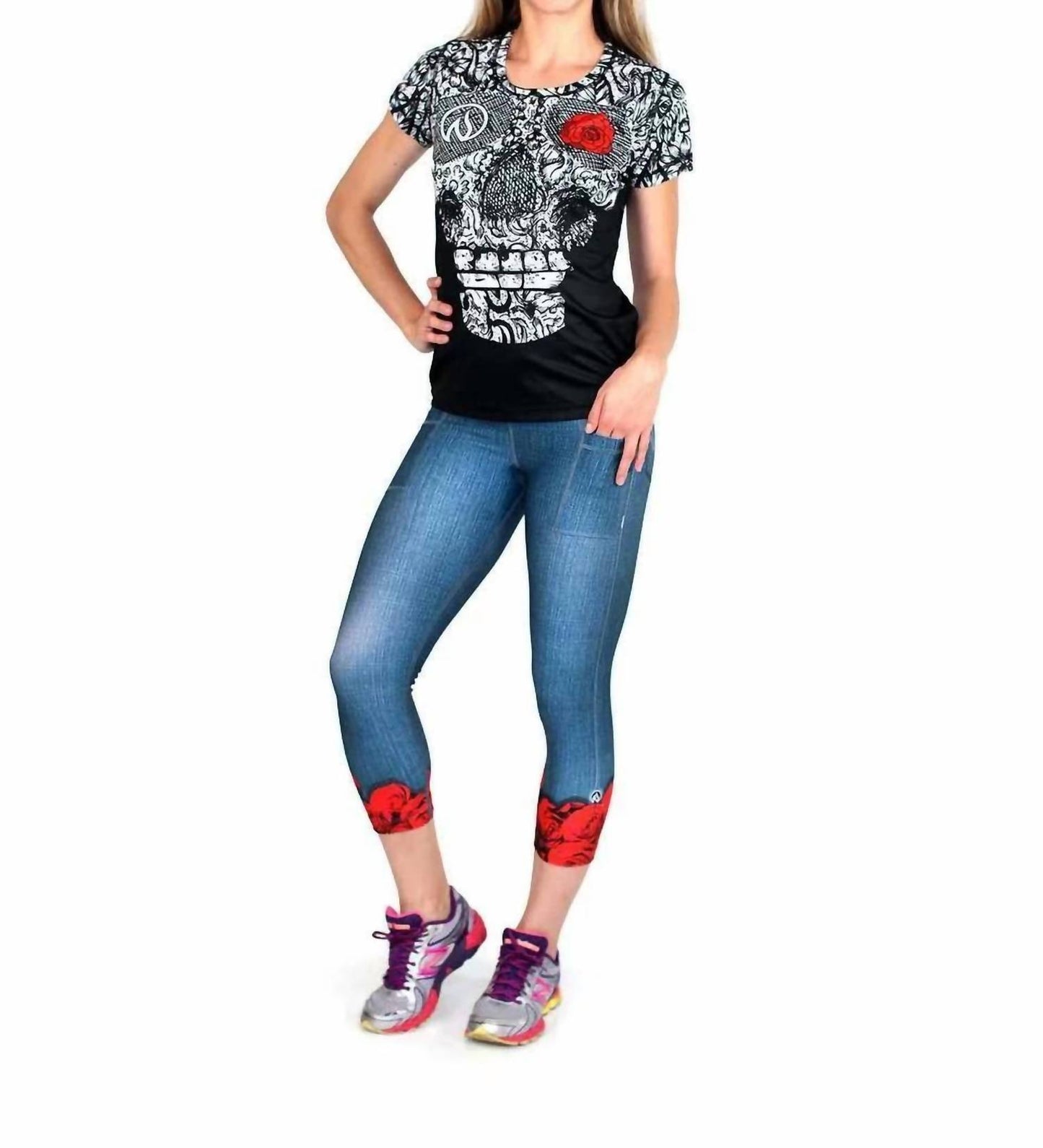 Women's Skull And Rose Tech Shirt
