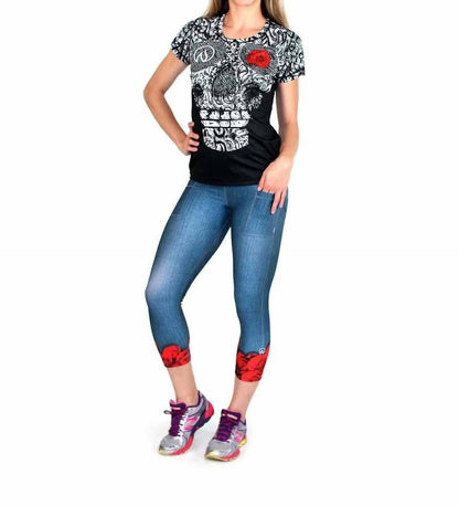 Women's Skull And Rose Tech Shirt