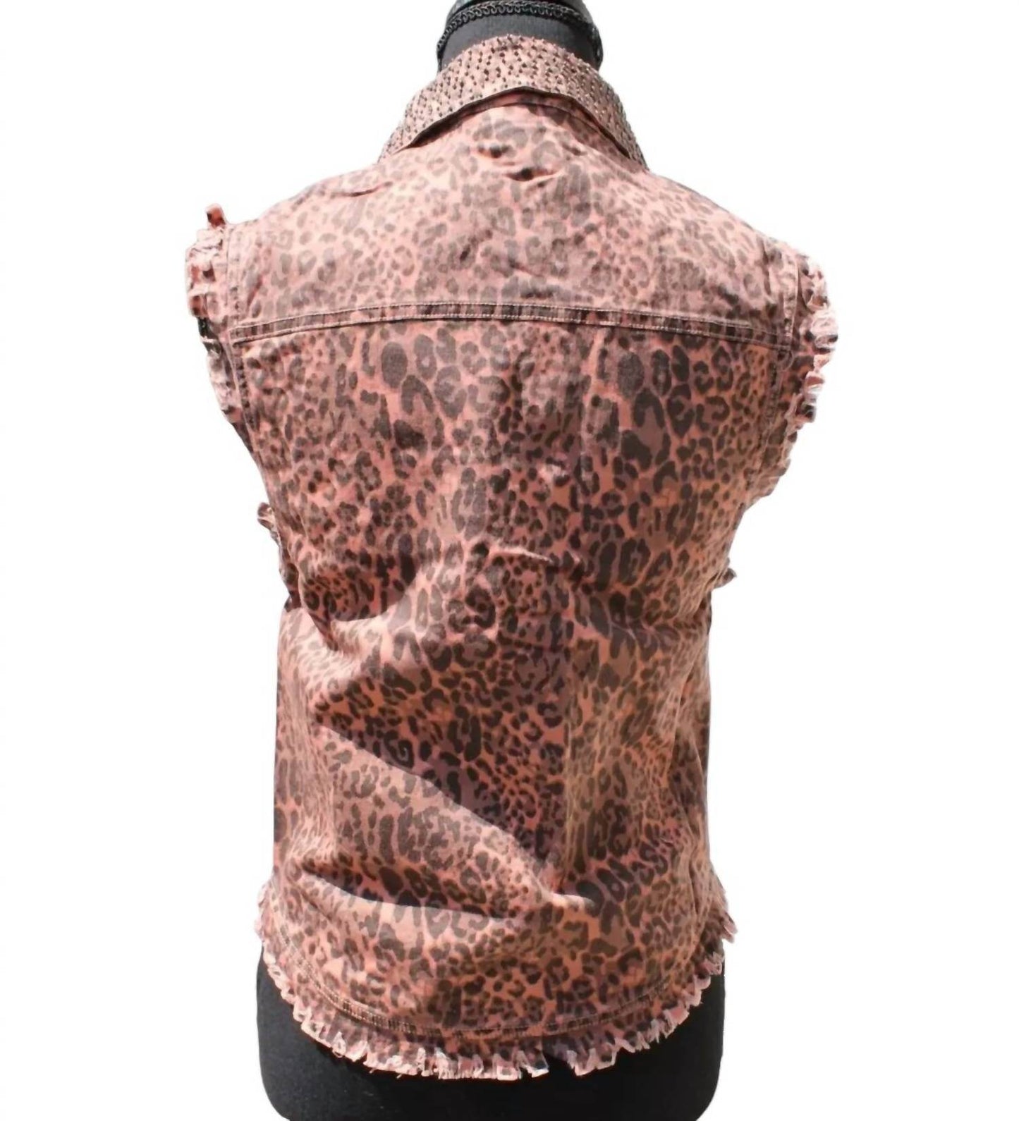 English Rose - Women's Animal Print Distressed Vest - Rack Hunt -