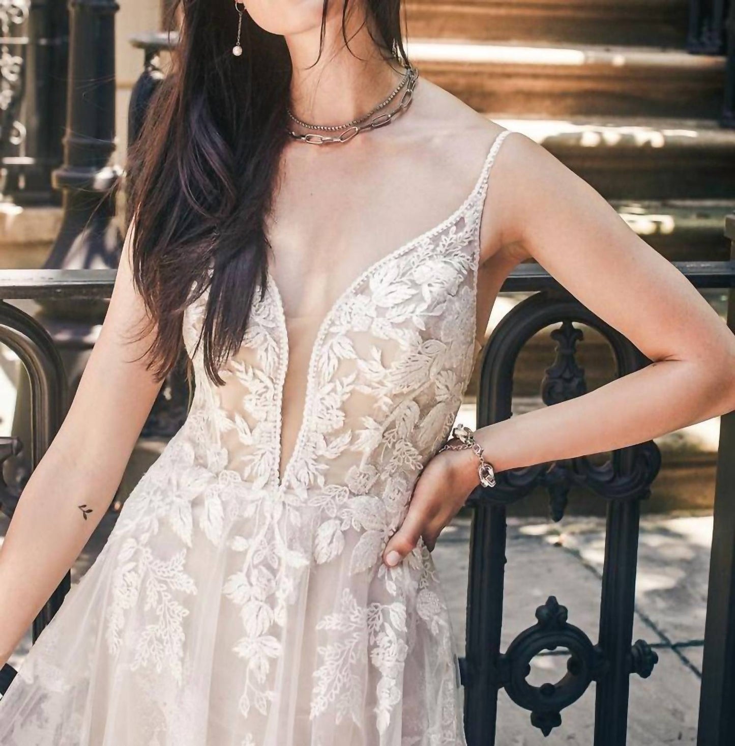 Deep Plunging A-line Wedding Gown