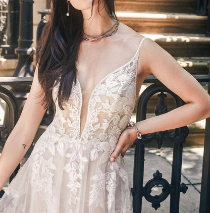 Deep Plunging A-line Wedding Gown