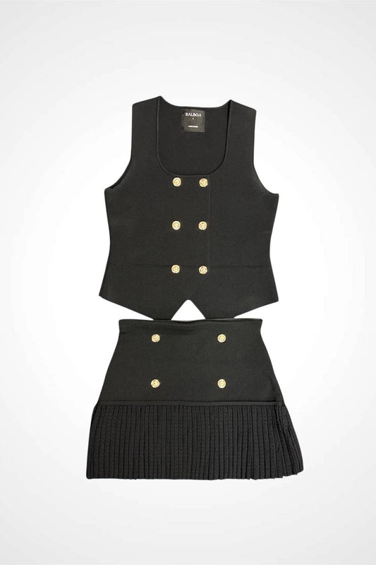 Knit Vest & Pleated Mini Skirt Set