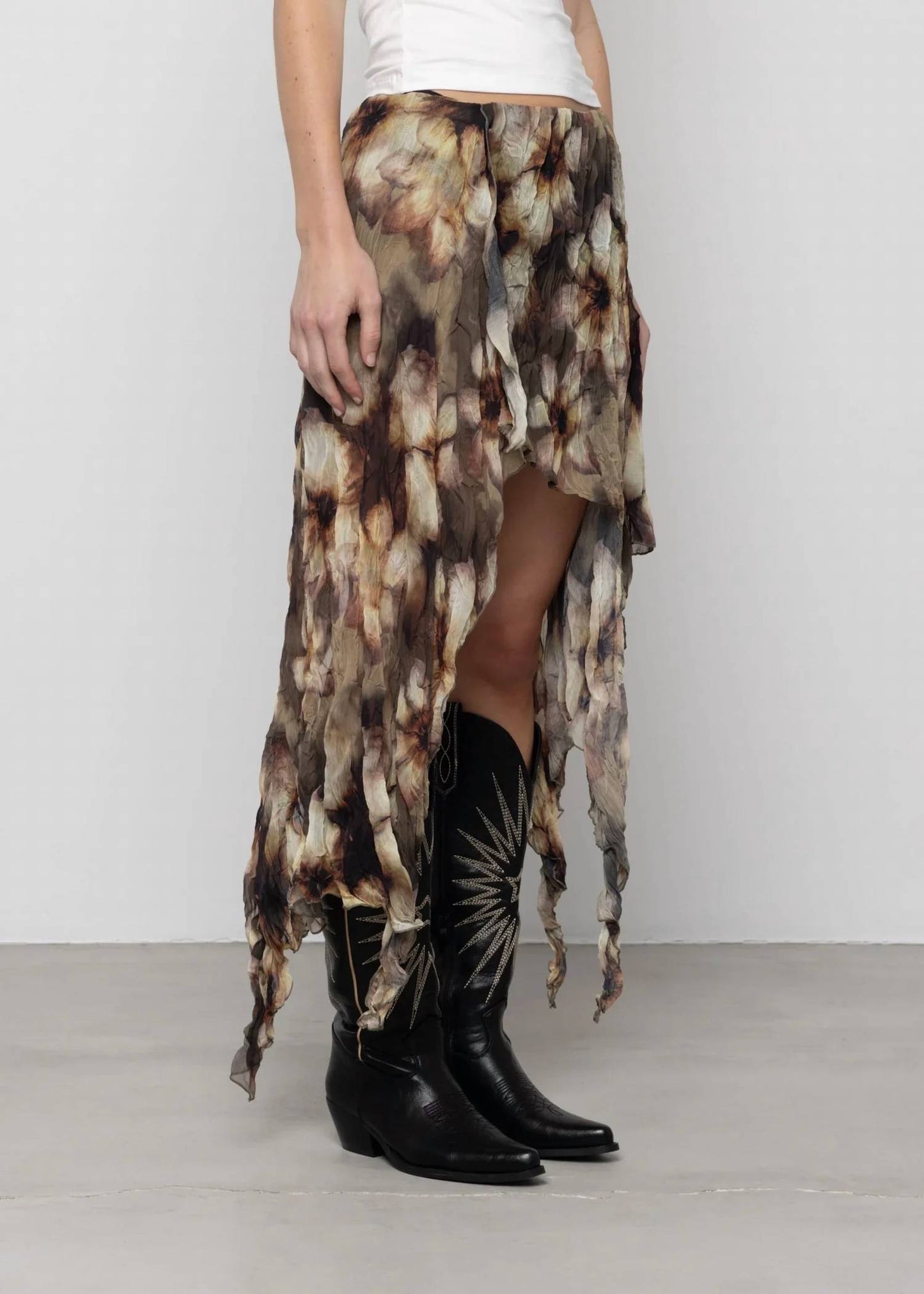 Women's Petal Moon Printed Asymmetric Skirt