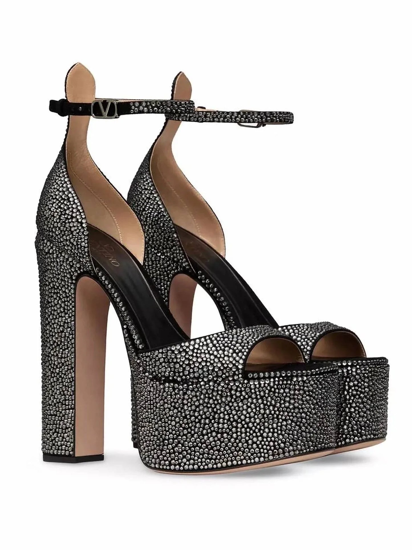 Valentino - Women's Tan-go Rhinestones Platform Sandals - alternate view - Rack Hunt