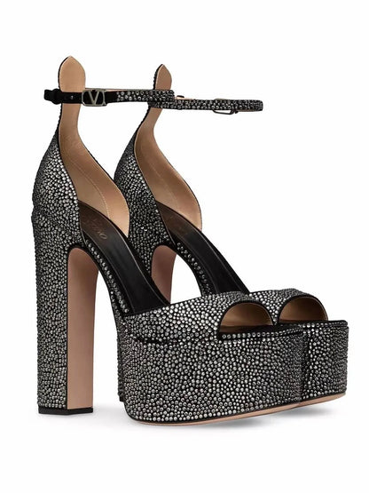 Valentino - Women's Tan-go Rhinestones Platform Sandals - alternate view - Rack Hunt