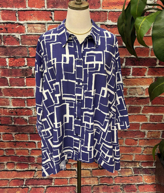 Women's Modern Lines Button-up Blouse - Plus