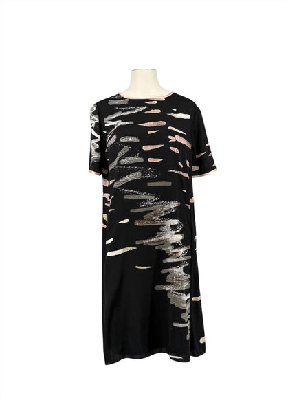 Silk Tie Neck Brushstroke Mini Dress