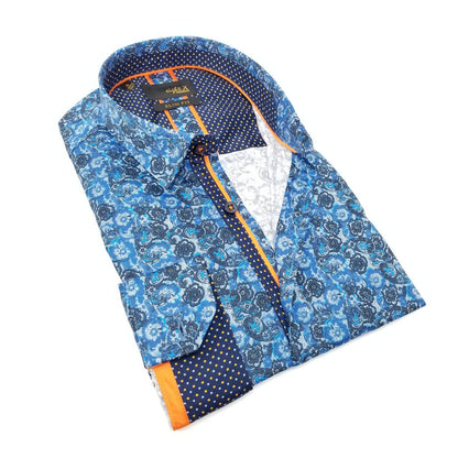 Long Sleeve Button Down Paisley Print Shirt With Dot Trim