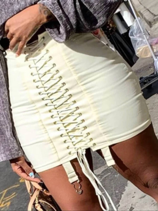 Lovely Women's Bandage Fitted Skirt in Cream - view 2