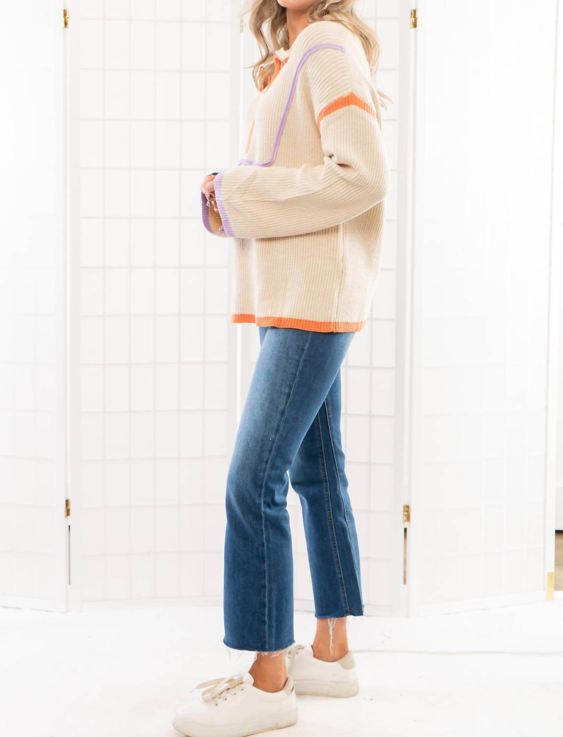 Lula the Label - Quarterback Keeper Contrast Quarter Zip Sweater - Rack Hunt